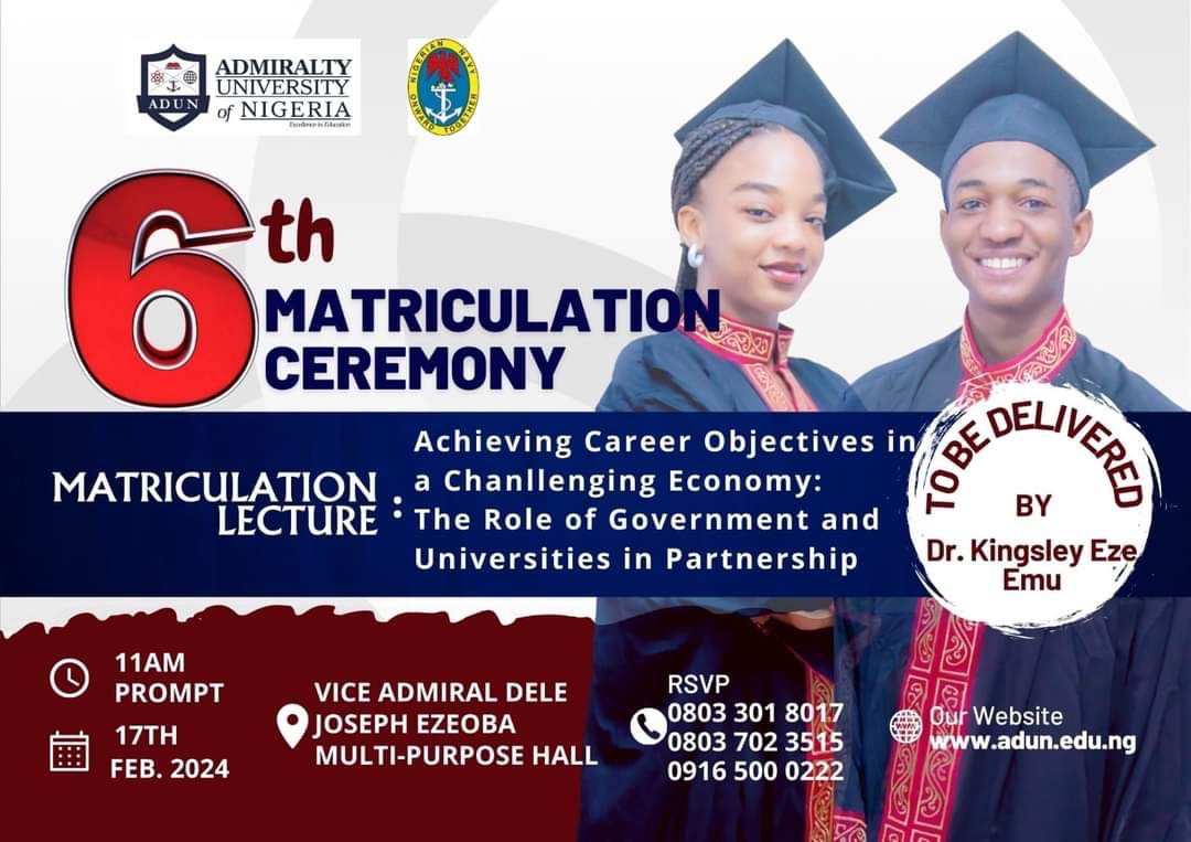 *admiralty University Of Nigeria, Ibusa Sets To Mark 6th Matriculation 